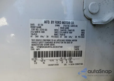 2020 Ford Explorer Police Interceptor z USA, uszkodzony, nr VIN 1FM5K8AW3LGC63740